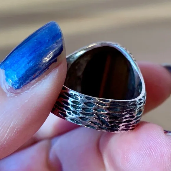 VINTAGENAVAJO NATIVE AMERICAN 925 SS TIGER EYE LARGE SIGNET RING MENS WOMANS